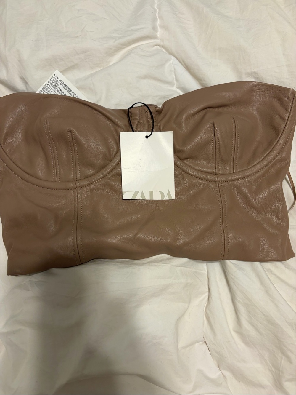 Zara Strapless Faux Leather Bustier in Taupe Brown
